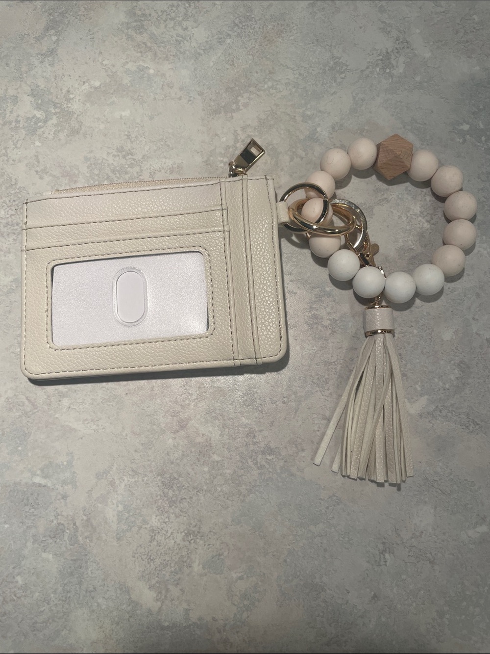 New Cream Cardholder Wristlet Keychain with Tassel